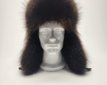 Men's Fisher Raccoon Fur Trapper Hat.  Size XL
