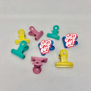 Vintage Pastel Metal Binder Clips – Set of 6/12 – Enamel Coated – 1980s Retro Office Supplies