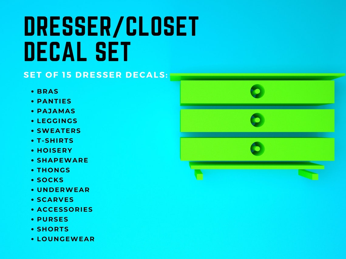 Dresser Drawers Stickers Decals Organization Set of Fifteen Etsy