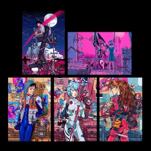 Komplettes Eva Set - Neon Genesis - 12 x 18&quot;, Illustration, Wandkunst, Posterdruck, anime, art, shinji, rei, Poster, asuka