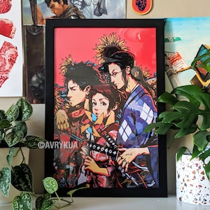 Sunflower Sunset - Champloo - 12x18&quot;, 16x24&quot;, 24x36&quot; framed or unframed poster - illustration, wall, print, anime, swords, jin, mugen, fuu