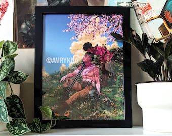 After the Battle - OTP Poster Print - 12x18&quot;, 16x20&quot; design, wall art, poster, illustration, decor, pink, kiss, love