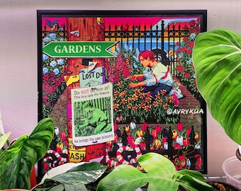 Flowercutter - 12x12" Original Signed Illustration Poster - retro, art, wall decor, print, animals, garden, city, drawing