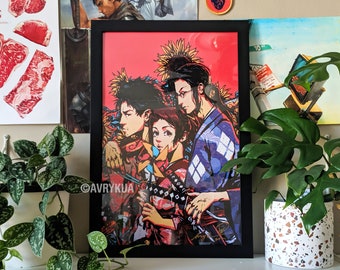 Sunflower Sunset - Champloo - 12x18&quot;, 16x24&quot;, 24x36&quot; framed or unframed poster - illustration, wall, print, anime, swords, jin, mugen, fuu