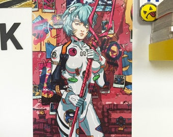 First Child - Rei Ayanami - Neon Genesis - 12x18", 16x24" poster - wall art, poster print, anime, longinus, spear, poster, pinup
