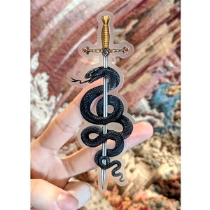Kingsnake - Clear Matte Vinyl Sticker - transparant, slang, zwaard, goud, decor, sticker, stickers, zwart, koning, illustratie