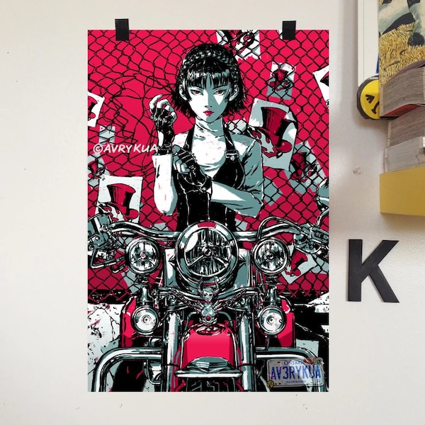 Her Highness - Makoto Nijima - 12x18", 16x24" poster - persona 5, illustration, print, anime, art, gaming, bike, red,