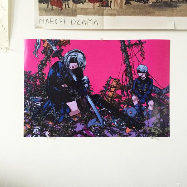 Festival Grounds - Yorha 2B & 9S - NieR: Automata - 12x18", 16x24", 24x36" framed or unframed poster - illustration, wall art print