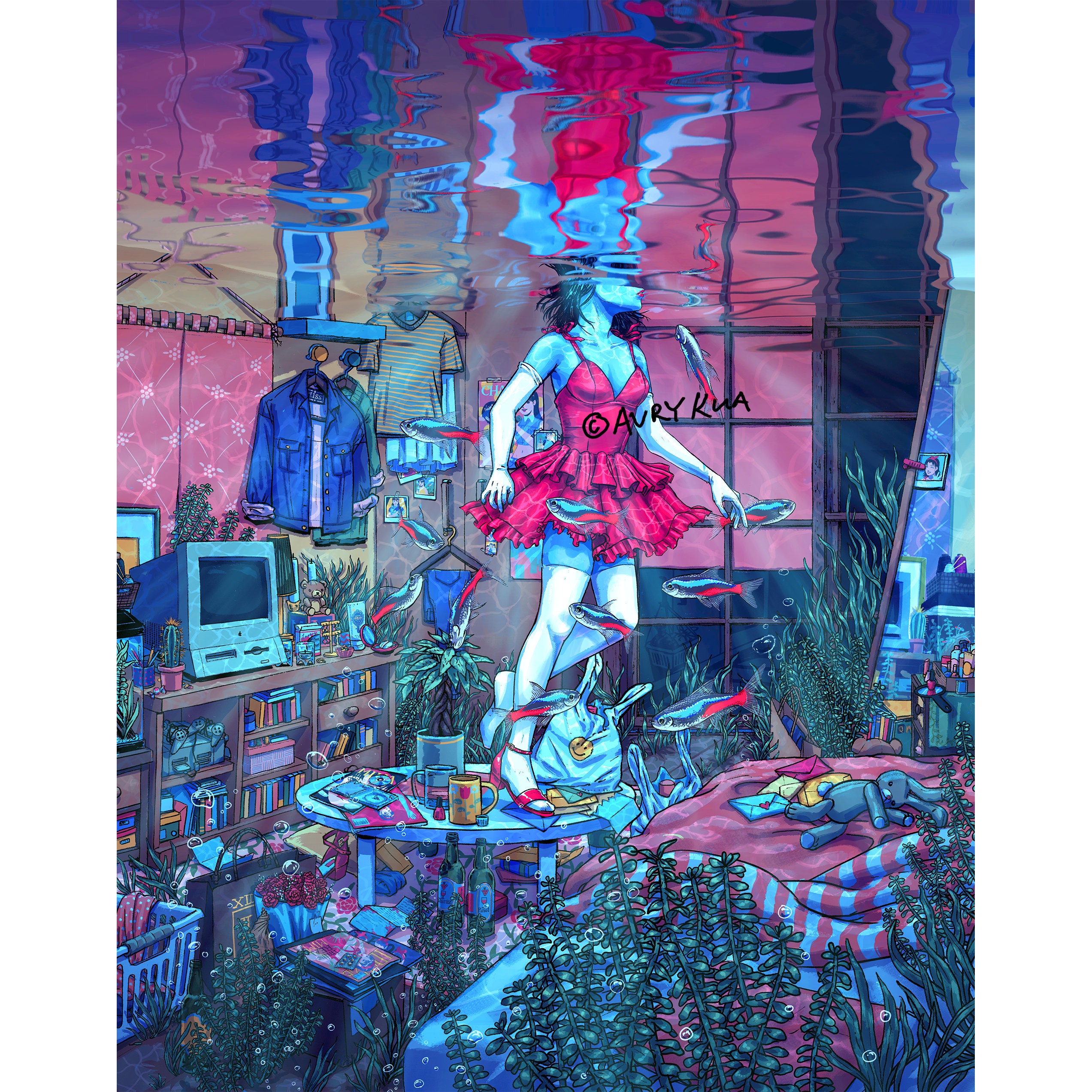 沈没/浮遊 - パーフェクトブルー - 12x18インチ、16x24インチの