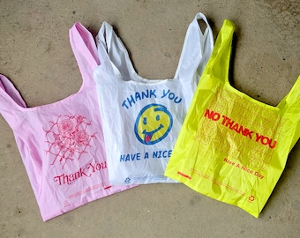 Thank You Plastic Bag Set - 3 reusable foldable nylon grocery totes