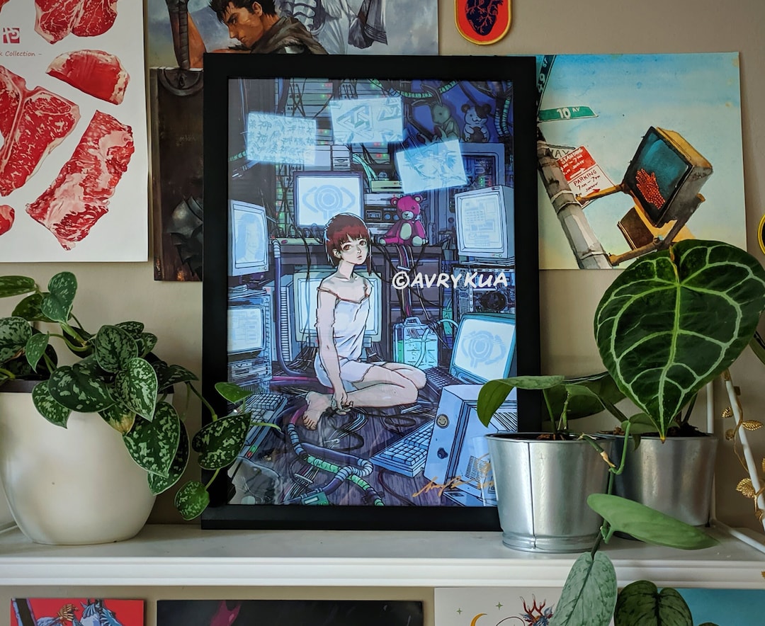 Duvet Serial Experiments Lain 12x18, 16x24 poster illustration, wall art,  poster, anime, manga, comic, glitch, girl Etsy 日本