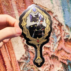 Good Cat, Bad Omen - Spiegel-Sticker, Spiegel-Sticker, Spiegel-Sticker, Spiegel-Sticker, Katze, glänzend, Gold, Juwelen, Glas, Flügel, Spiegel, Spiegel