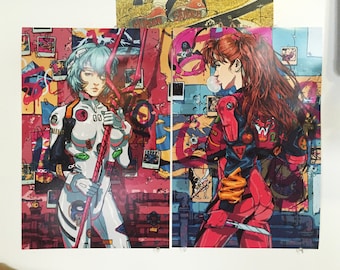 Rei & Asuka Set - Neon Genesis - 12 x 18", 16x24", illustration, wall art, poster print, anime, art, fine art print, poster