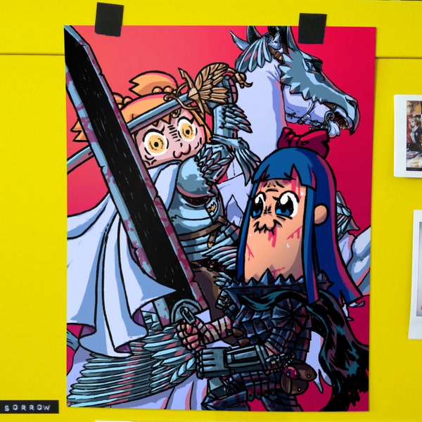 Pop Team Parody - 11 x 14", anime illustration, wall art, poster print, guts, poster, popuko, pipimi, PTE, griffith