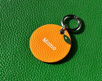 Personalized Leather Dog Tag - Orange