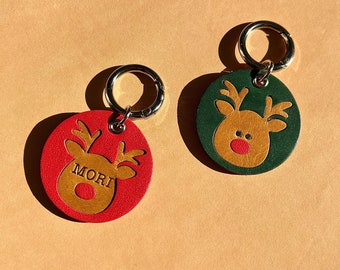 Personalized Leather Dog Tag - Reindeer