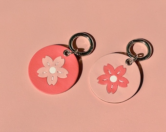 Personalized Leather Dog Tag - Cherry Blossom