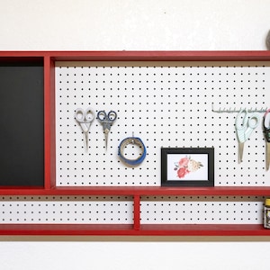 Peg Board Organizer With ChalkBoard for Craft Tools Pegboard Craft Room Organization Chalk Board