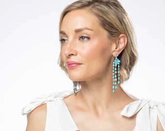 Turquoise , Aquamarine and Diamond Earrings