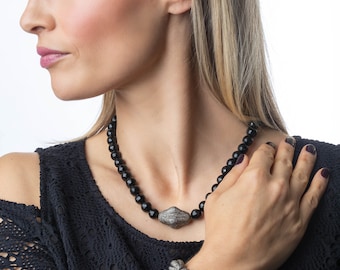 Pave diamond , black onyx necklace