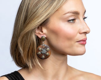 Wood, Vermeil and Diamond Earrings