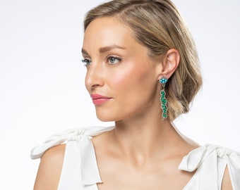 Emerald, Turquoise and Diamond Earrings