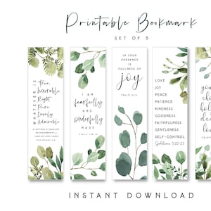 Printable Bible Verses Bookmarks Set of 5 Book Mark Scripture Bookmarks Watercolor for Women Men Book Lover Gift Baptism Church gift Mom