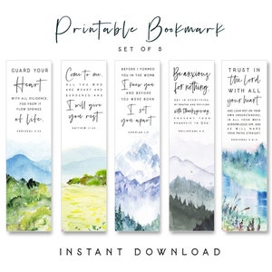Printable Bible Verses Bookmarks Set of 5 Book Mark Scripture Bookmarks Watercolor for Women Men Book Lover Gift Church Botanical printable