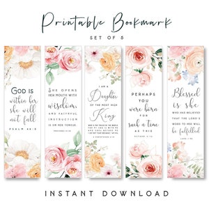 Printable Bible Verses Bookmarks Set of 5 Book Mark Scripture Floral Bookmarks for Women Book Lover Gift Church Christmas printable Baptism