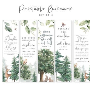 Printable Bible Verses Bookmarks Set of 5 Book Mark Scripture Floral Bookmarks for Women Book Lover Gift Church Christmas printable Baptism