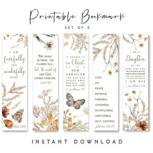 Printable Bible Verses Bookmarks Set of 5 Book Mark Scripture Floral Bookmarks for Women Book Lover Gift Church Floral printable Baptism