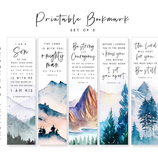 Printable Bible Verses Bookmarks Set of 5 Book Mark Scripture Bookmarks Watercolor for Son of a King Men Book Lover Gift Church printable
