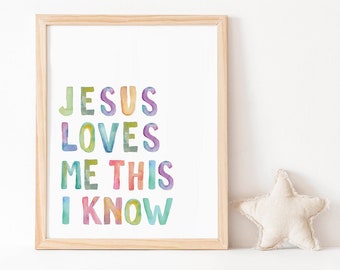 Jesus Loves me this i know wall art print Gethsemane Scripture Wall Art Kids Bible verse wall art Christian nursery art print Hymn Wall art