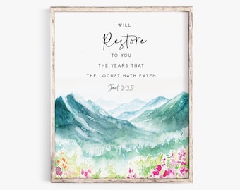 I will restore to you the years Joel 2 25 Watercolor Bible Verse Wall Art Scripture Wall Art Baptism gift Christian wall art print