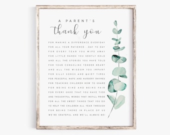 A Parents Thank You Printable Nursery Teachers Teaching Teacher's Day Wall Art Printable Gift Teacher Appreciation Letter End of Year gift
