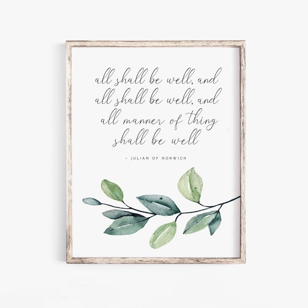 All shall be well Printable art Julian of Norwich quote print Watercolor Wall Art All is Well Scripture Wall Art Bible verse Art Christian