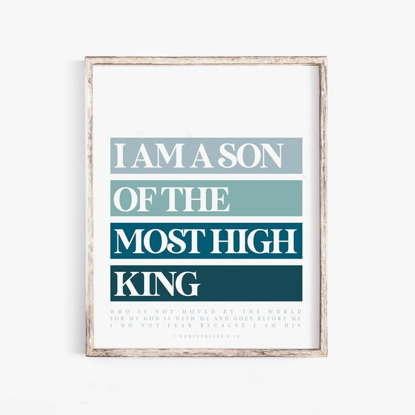 i am the son of a king print 2 Corinthians 6:18 Bible verse wall art print Kids Child of God Scripture printable baby jesus boy nursery sign