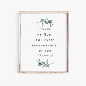 Philippiens 1:3 Je remercie mon Dieu pour chaque souvenir de vous, verset biblique LSG, impression d'art mural, chambre d'enfant moderne, art mural minimaliste