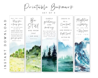 Printable Bible Verses Bookmarks Set of 5 Book Mark Scripture Bookmarks Watercolor for Women Men Book Lover Gift Church Christmas printable