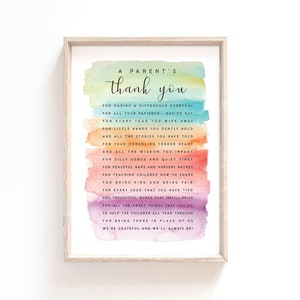 Un agradecimiento para los padres Maestros de guardería imprimibles Enseñanza Día del maestro Arte de la pared Regalo imprimible Carta de agradecimiento al maestro Regalo de fin de año