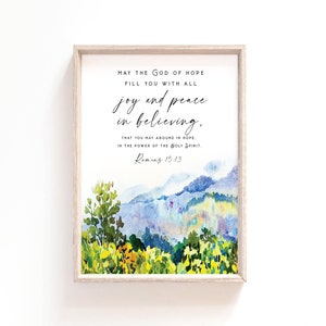 Römer 15:13 Möge der Gott der Hoffnung dich mit aller Freude und Frieden erfüllen Bibelvers Wall Art Print Christian Jesus Scripture Printable Taufe
