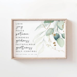 Fruit of the Spirit Wall Art Printable Sign Galatians 5 22 Bible Verse Sign Farmhouse Nursery Baby Decor Scripture printable Horizontal Love