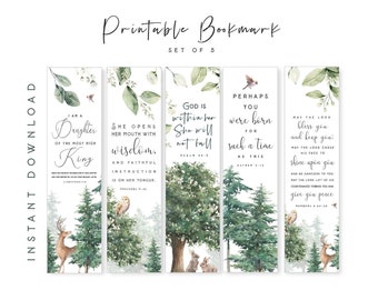 Printable Bible Verses Bookmarks Set of 5 Book Mark Scripture Floral Bookmarks for Women Book Lover Gift Church Christmas printable Baptism