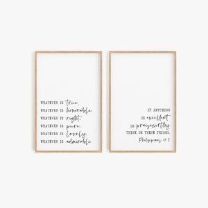 Philippians 4:8 Whatever is True sign Set of 2 Bible Verse Wall Art Baptism Gift Modern Scripture Wall Art Printable Farmhouse Decor