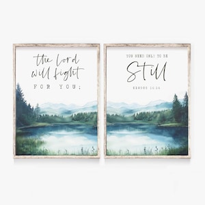 The Lord will fight for you you need only to be still Exodus 14:14 set of 2 Bible Verse Wall Art Print Christian Scripture Print Nursery