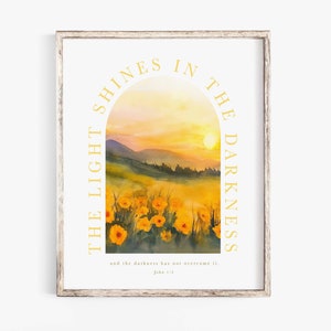 John 1:5 the Light Shines in the Darkness Bible Verse Wall Art Print ...