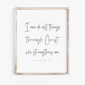 Ich kann alles durch Christus tun, der mich stärkt Philipper 4:13 Bibel Vers Wand Kunst Minimalistische Schrift Printable Christian Kindergarten