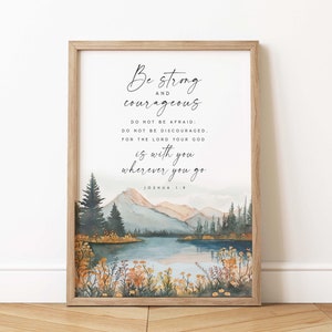 Be strong and courageous sign Joshua 1:9 Bible Verse Wall Art Print Christian Minimalist Modern Scripture Printable Baptism Gift Nursery boy