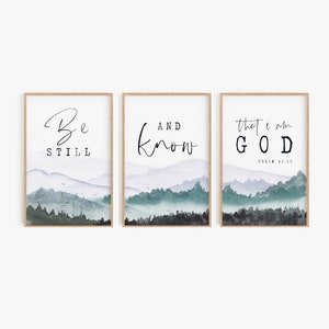 Be Still and Know that I am God Psalm 46:10 Set of 3 Bible Verse Wall Art Print Scripture Printable Baptism Gift Christian Farmhouse Nursery