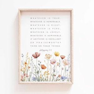 Philippians 4 8 Whatever is True sign Bible Verse Wall Art Print Baptism Gift Modern Scripture Printable Farmhouse Office Nursery Decor sign